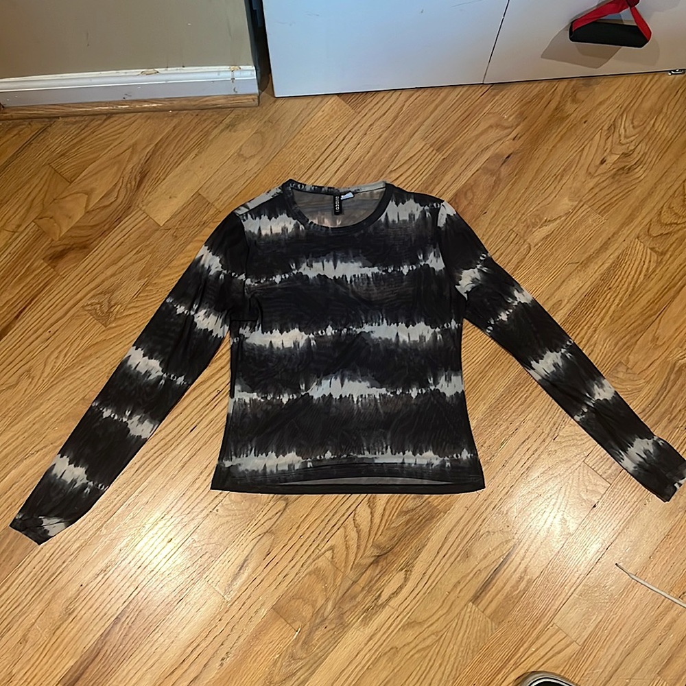sheer long sleeve mesh cover shirt, tie dye blue and white, barely used